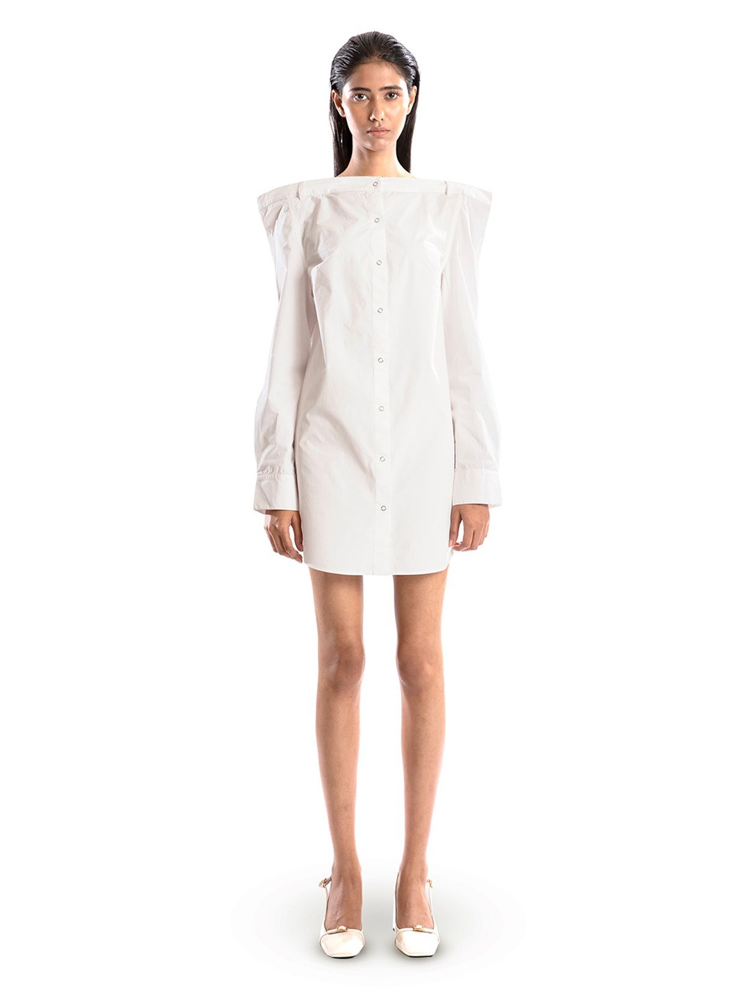 

BLONI Long Sleeves Shirt Dress, White