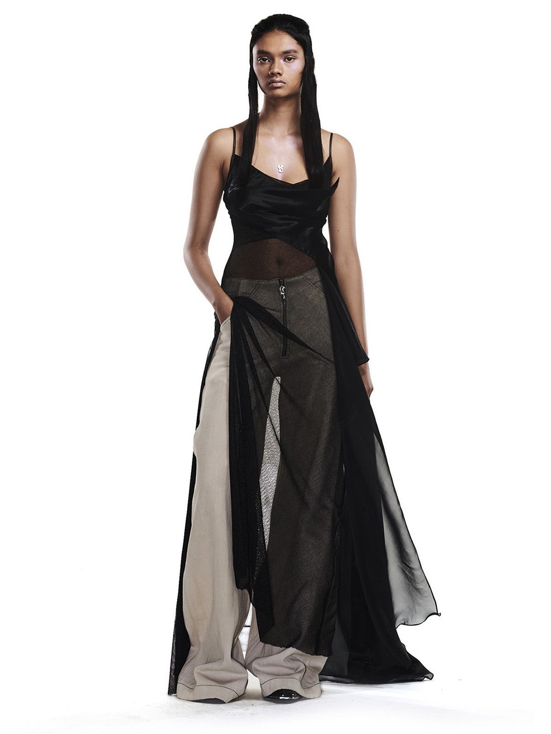 

BLONI Sheer Maxi Dress, Black