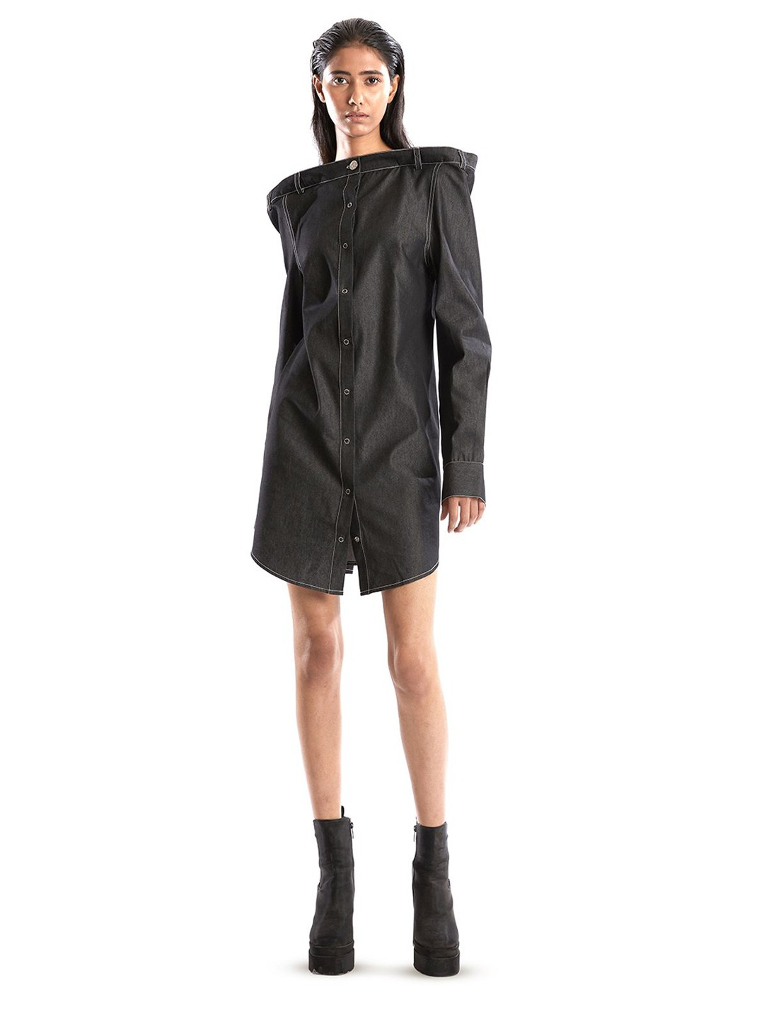 

BLONI Long Sleeves Shirt Dress, Black