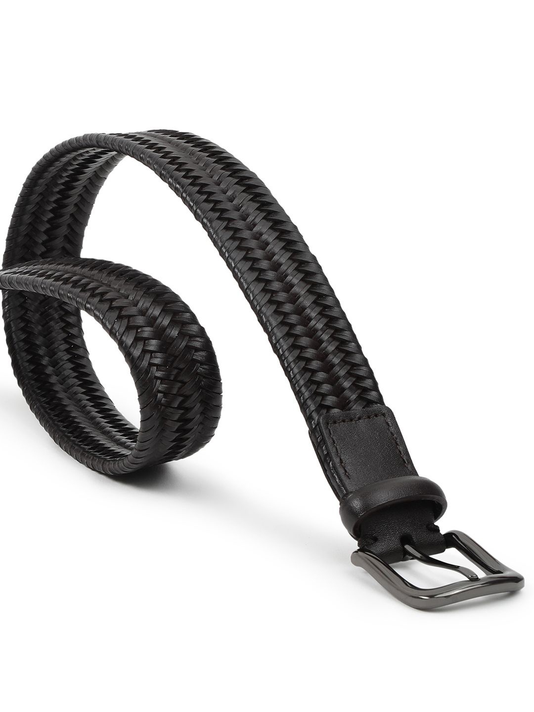 

RARE RABBIT Men Braided Leather Tang Casual Belt, Black