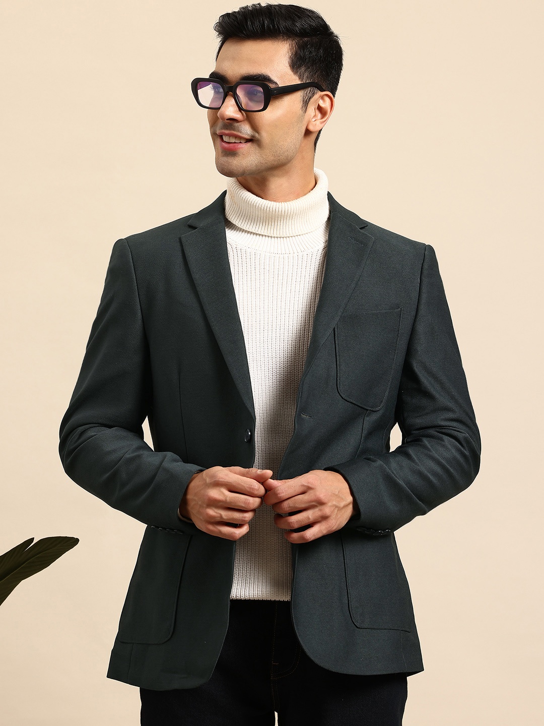 

Mast & Harbour Notched Lapel Single-Breasted Semiformal Blazer, Green