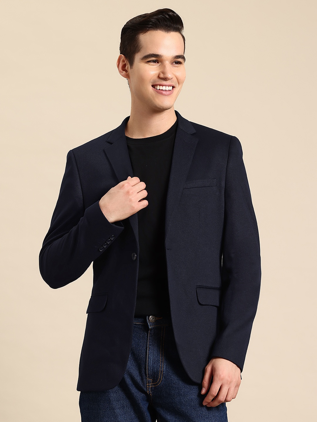 

Mast & Harbour Single-Breasted Slim Fit Casual Blazer, Navy blue