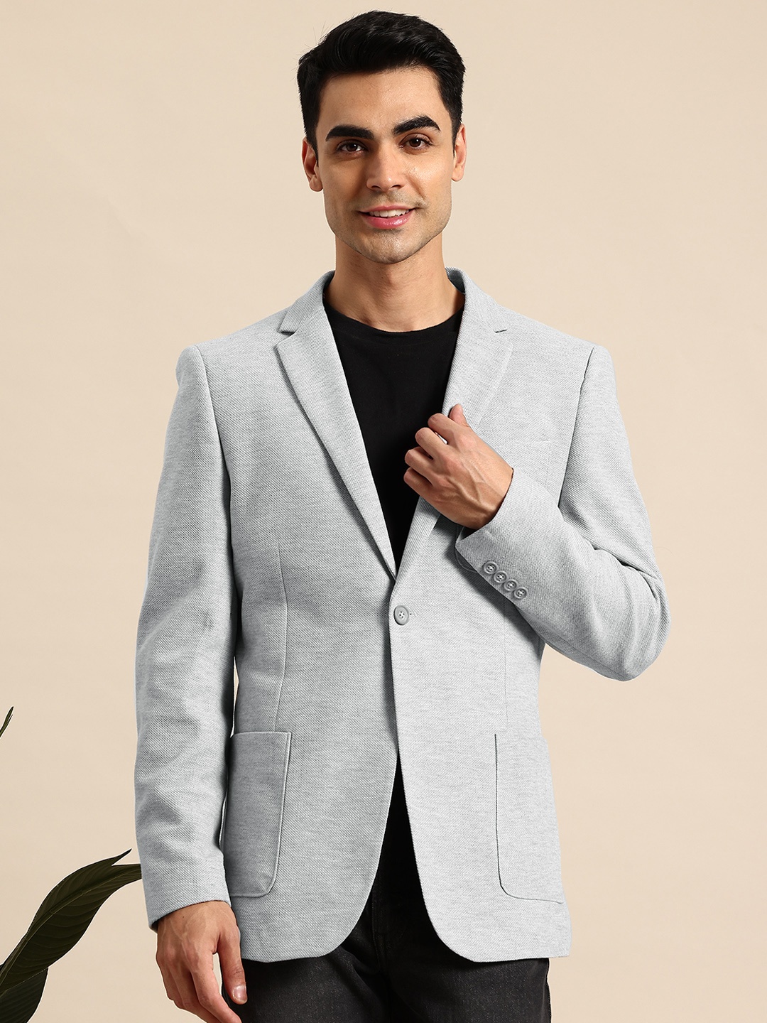 

Mast & Harbour Single-Breasted Textured Blazer, Charcoal