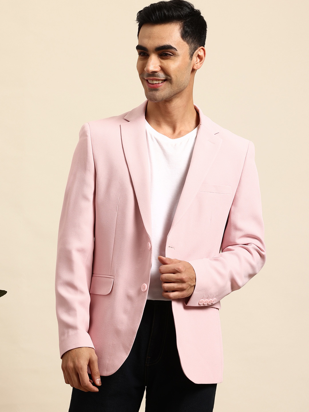 

Mast & Harbour Textured Single-Breasted Formal Blazer, Pink