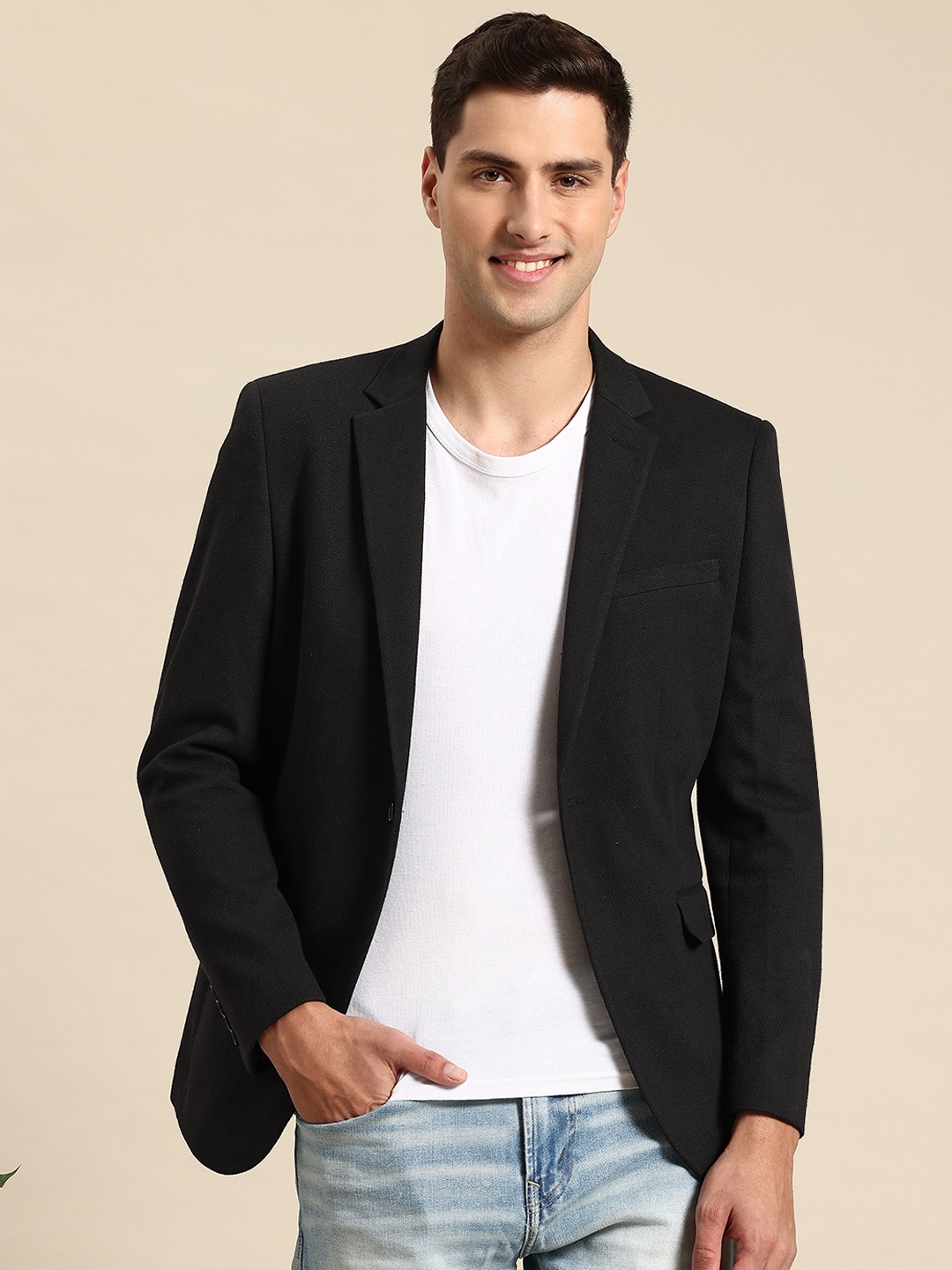 

Mast & Harbour Notched Lapel Single-Breasted Blazer, Black