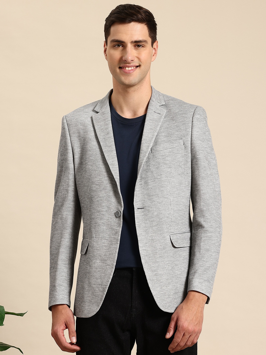 

Mast & Harbour Notched Lapel Single-Breasted Textured Blazer, Grey