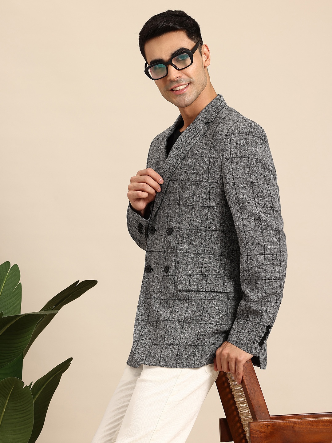 

Mast & Harbour Checked Single-Breasted Blazer, Grey