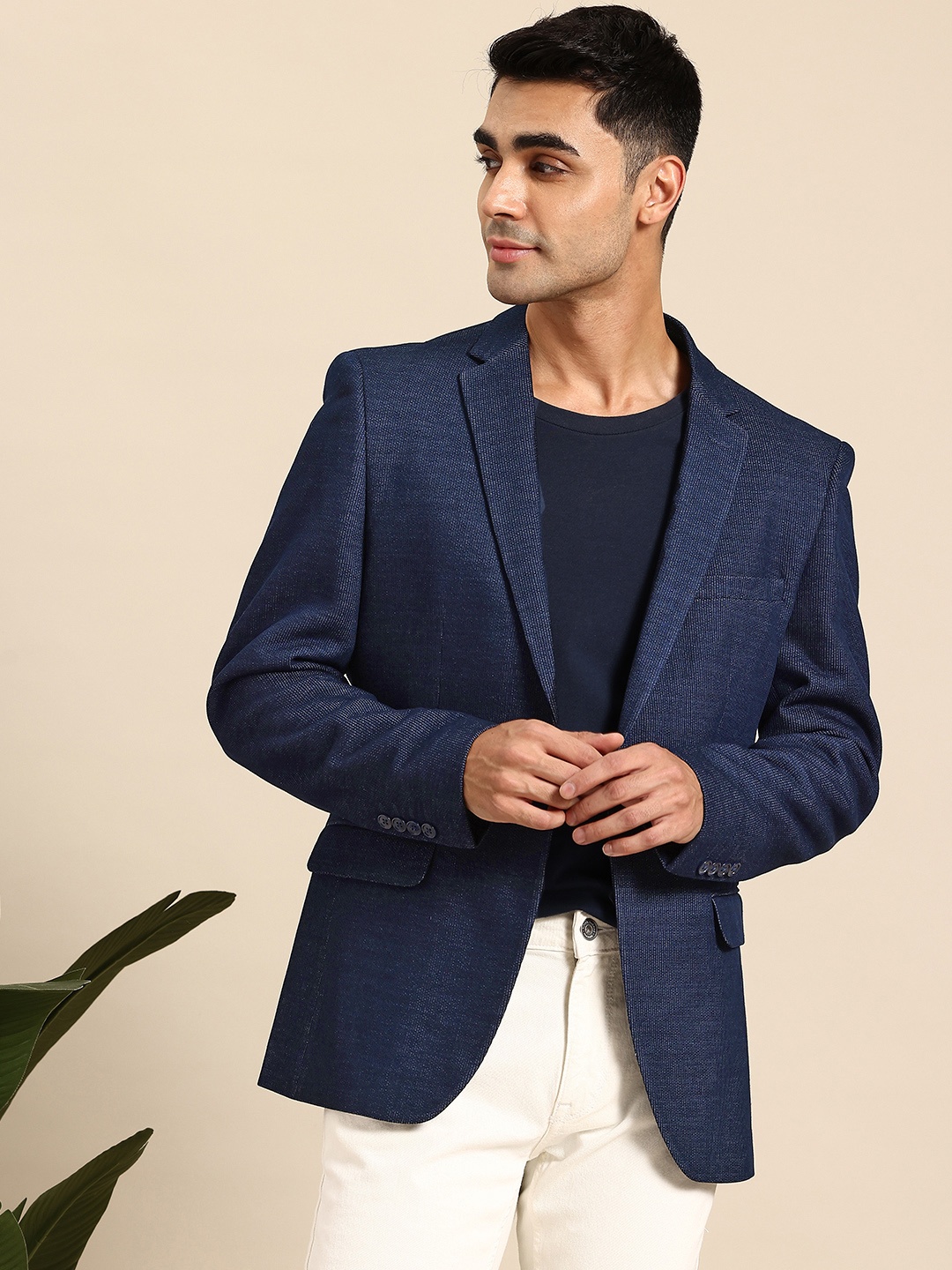 

Mast & Harbour Single-Breasted Notched Lapel Collar Blazer, Navy blue