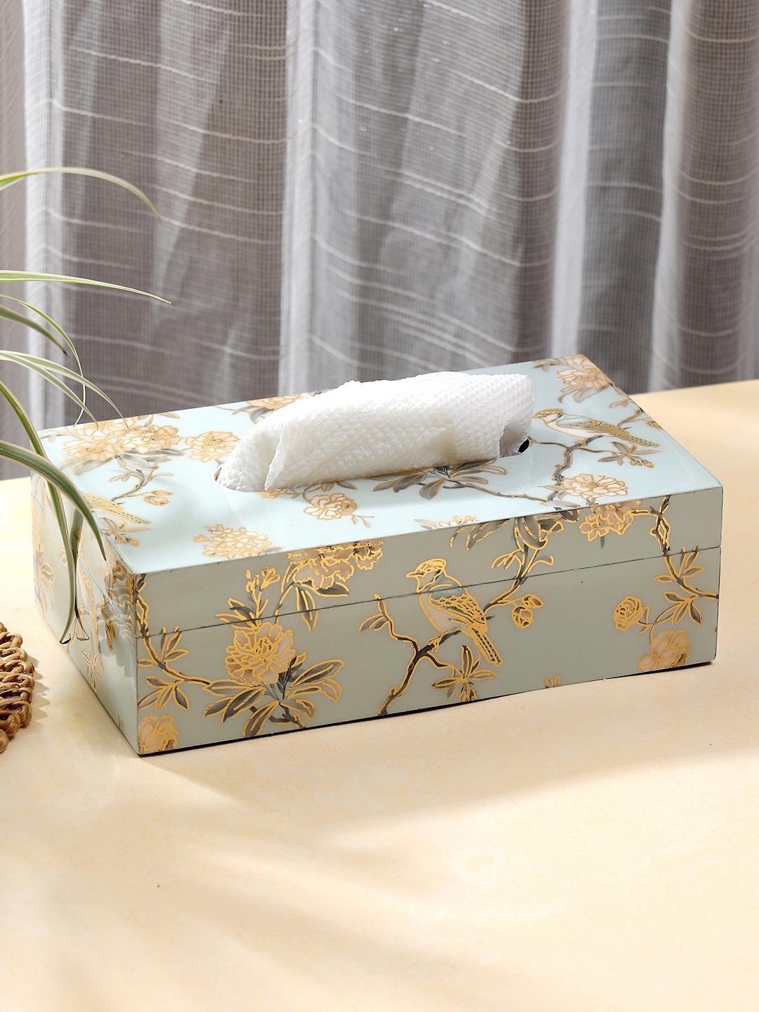 

DULI Blue Printed Wooden Tissue Holder