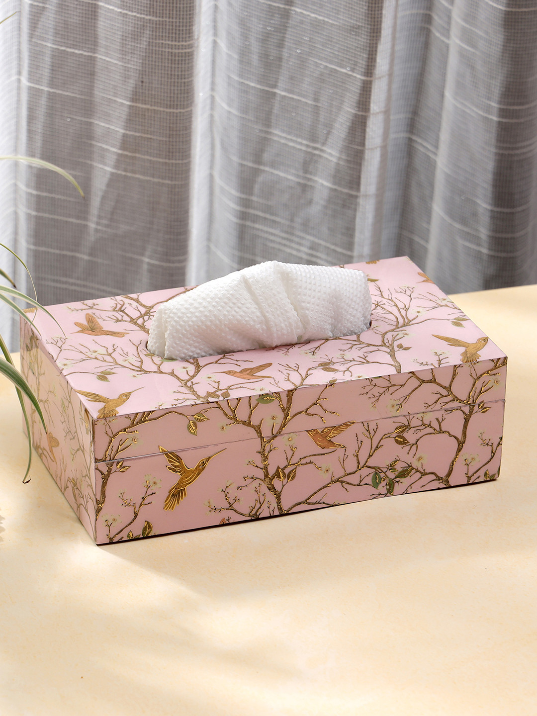 

DULI Peach Colored Printed Wooden Tissue Holder