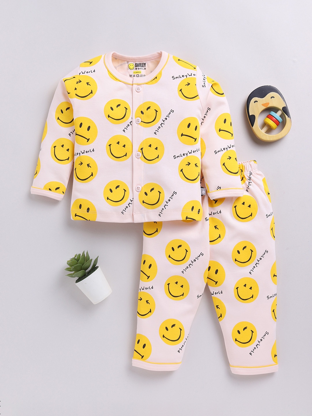 

YK X Tinyo Infant Girls Smiley Printed Pure Cotton Night suit, Pink