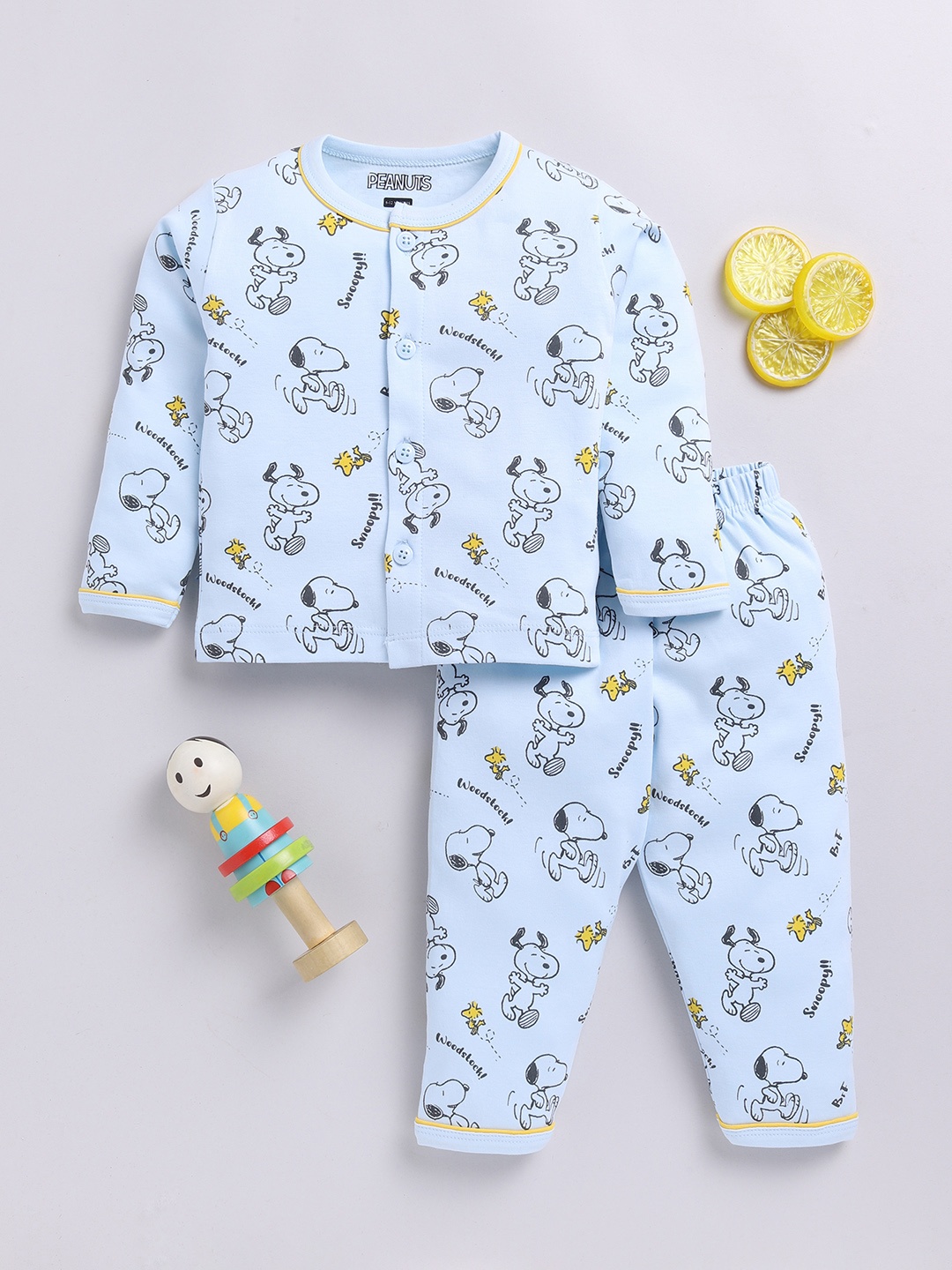 

YK X Tinyo Infant Girls Snoopy Pure Cotton Printed Night suit, Blue