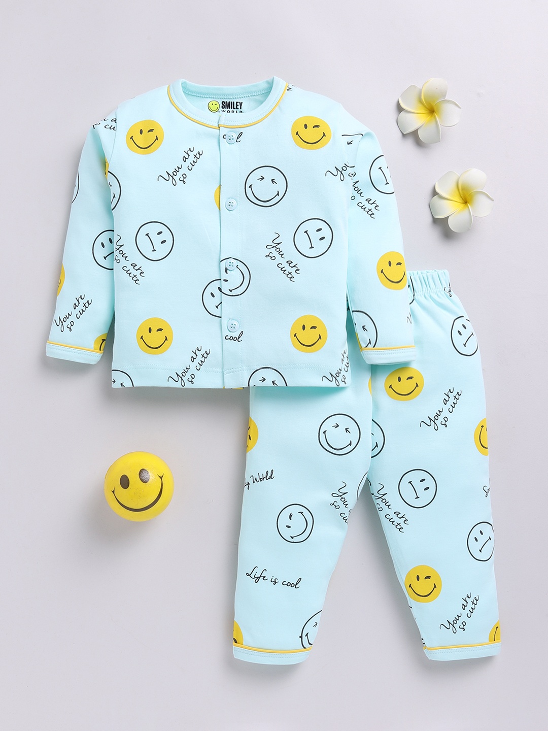 

YK X Tinyo Infants Boys Printed Cotton Shirt with Trousers, Blue