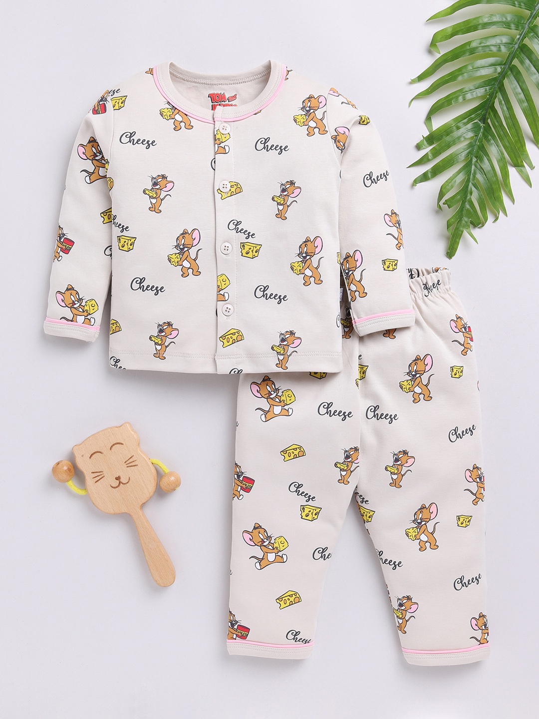 

YK X Tinyo Infants Boys Tom & Jerry Printed Cotton Shirt with Trousers, Off white