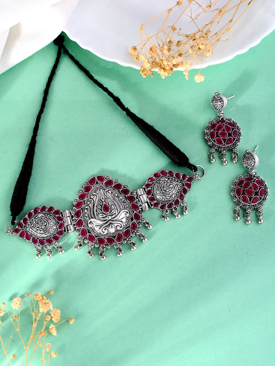 

Silvermerc Designs Silver-Plated Cubic Zirconia-Studded Jewellery Set