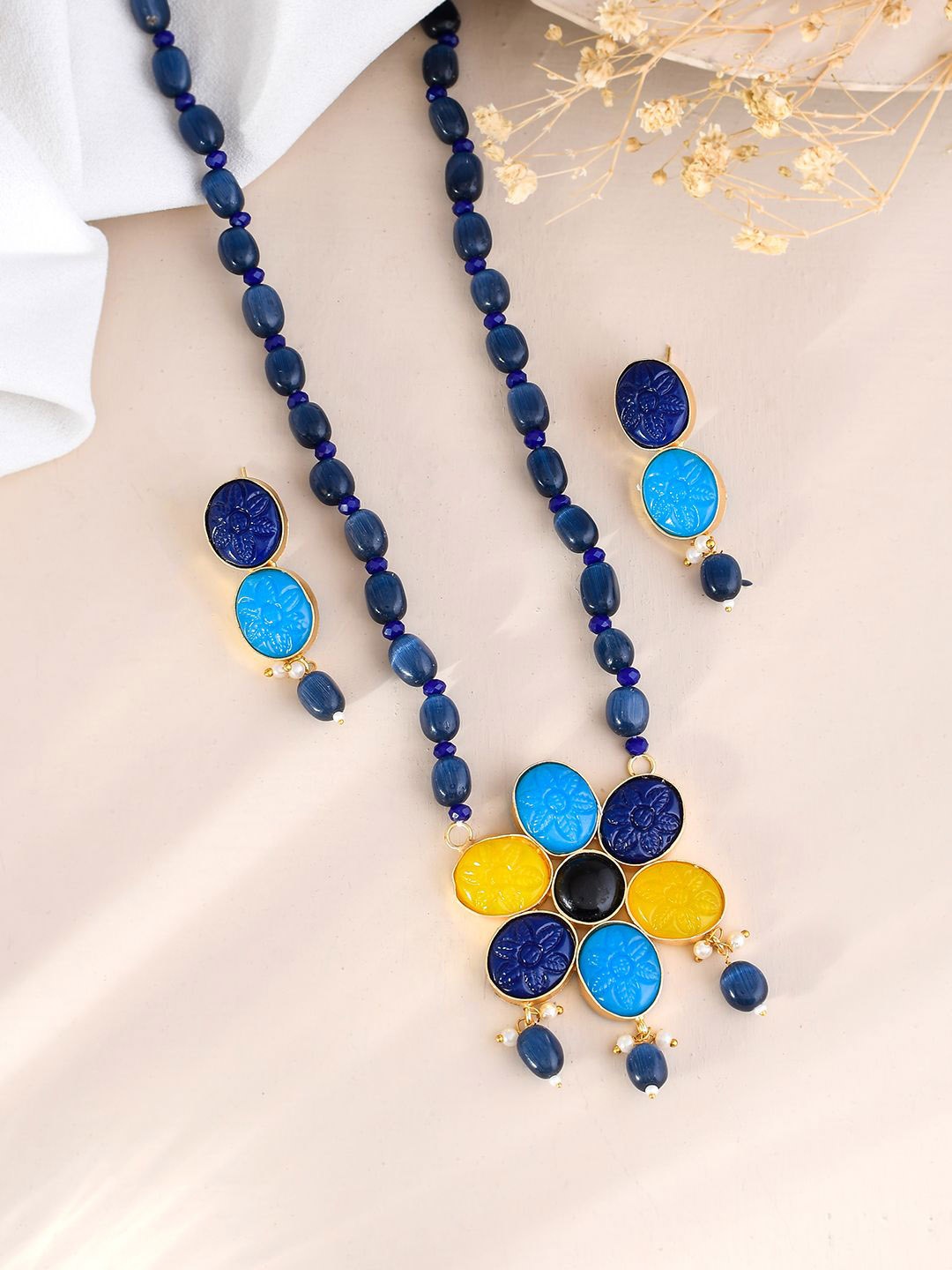 

Silvermerc Designs Pearls Beaded Jewellery Set, Blue