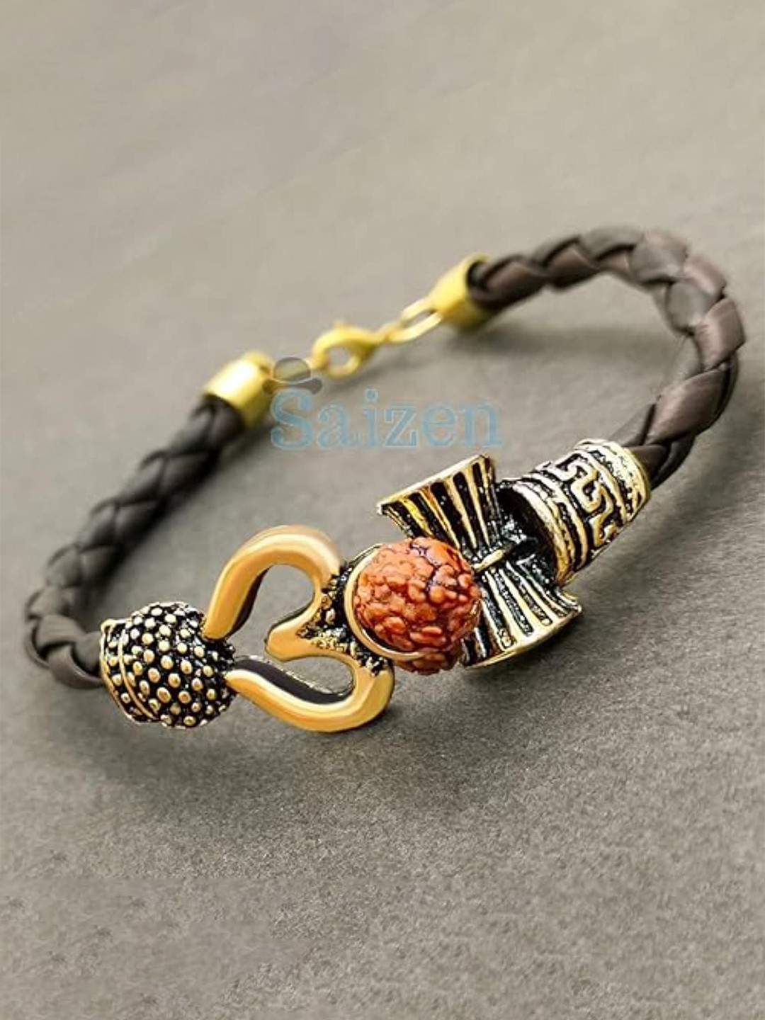 

DN Creation Unisex Gold Plated Rudraksha Brass Wraparound Bracelet, Black