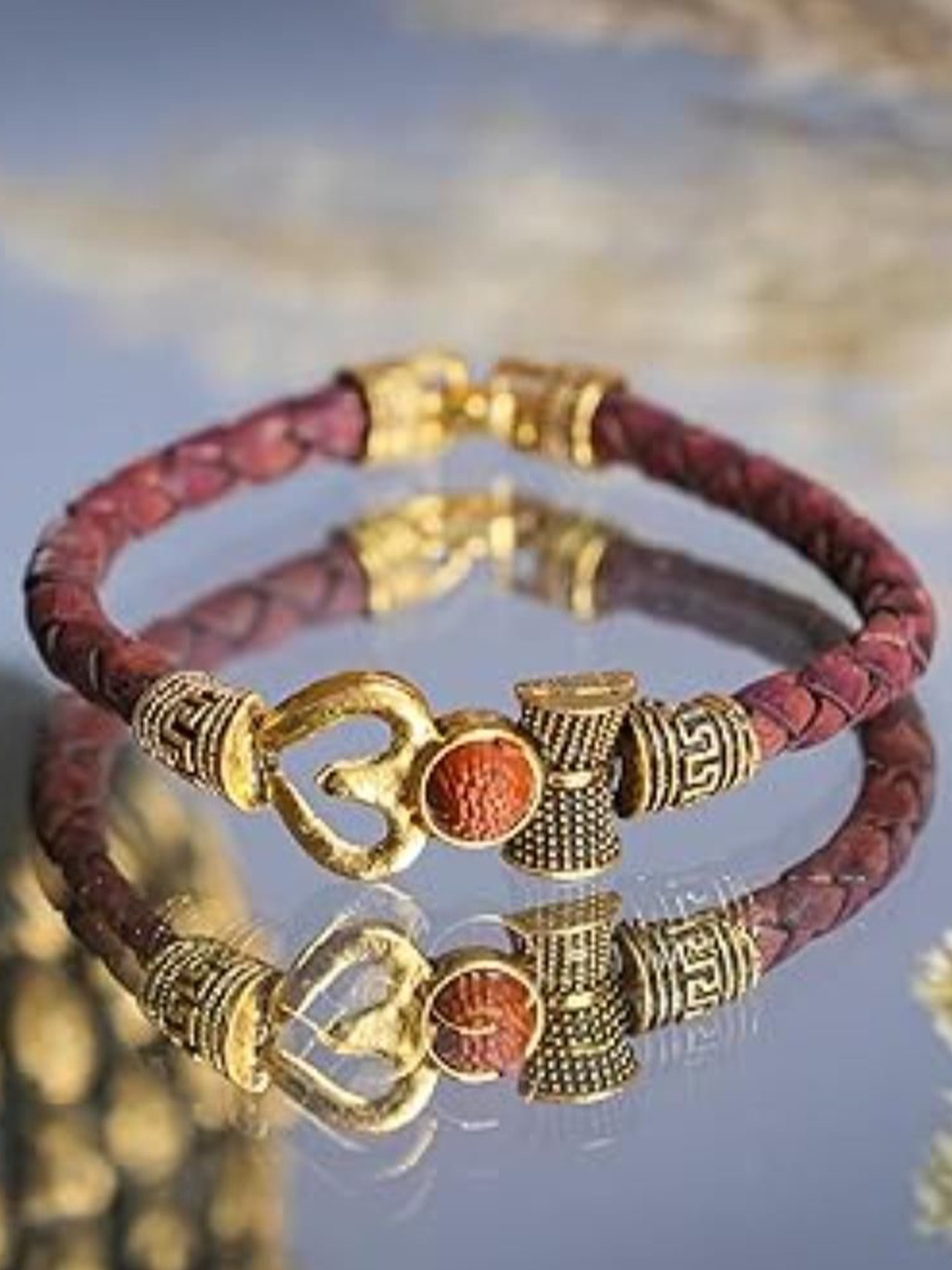 

DN Creation Unisex Gold Plated Rudraksha Brass Wraparound Bracelet, Brown