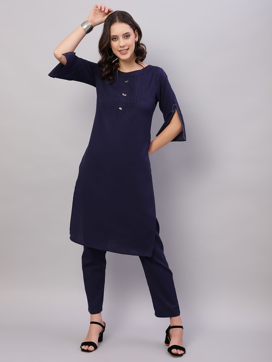 

FLAMBOYANT Pure Cotton Kurta with Trousers, Navy blue