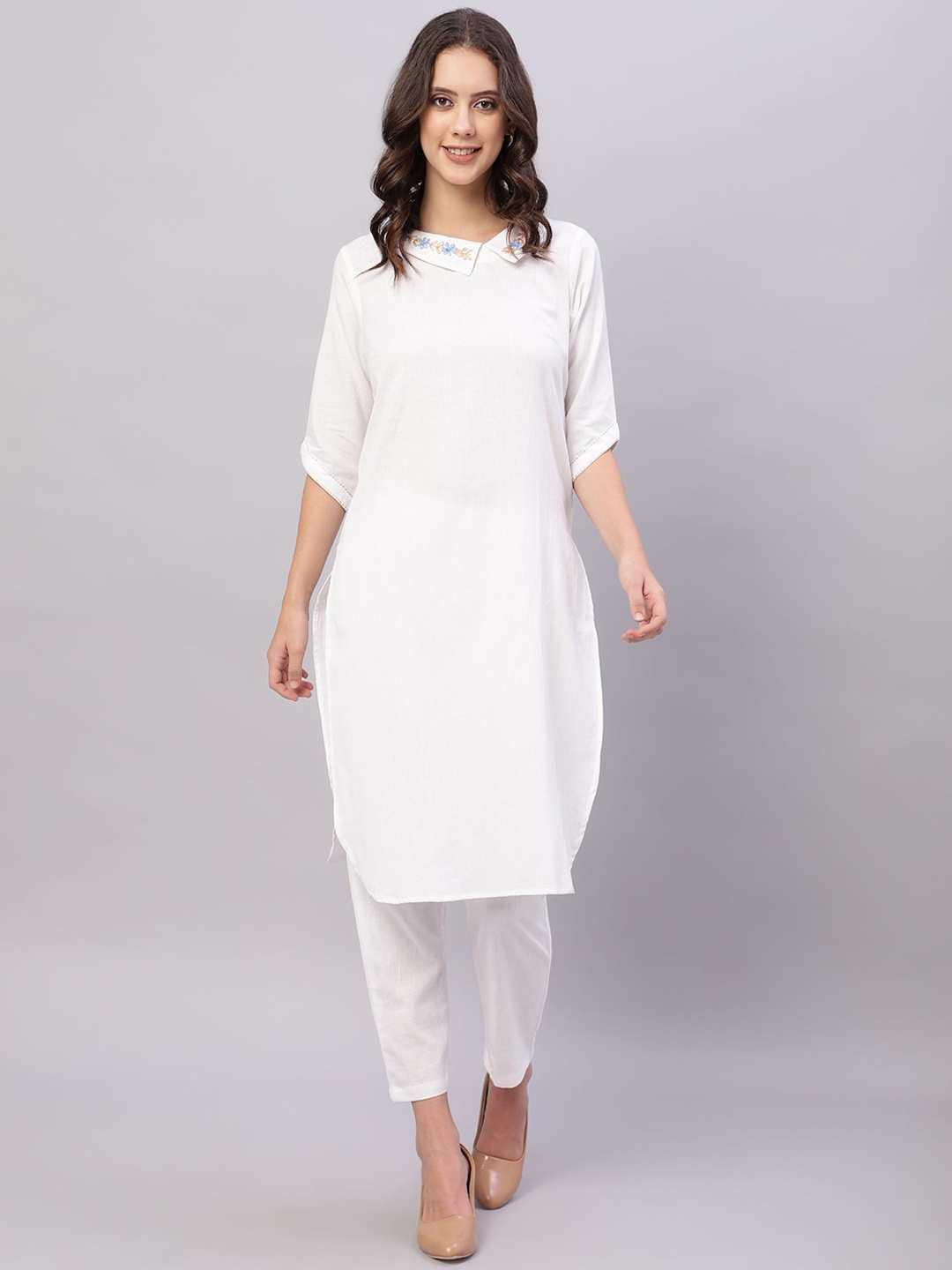 

FLAMBOYANT Pure Cotton Kurta with Trousers, White