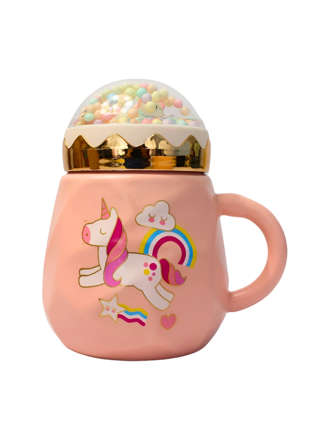 

Izzhaar Kids Peach & Cream Ceramic Unicorn Printed Ceramic Mug With Lid 400 ml
