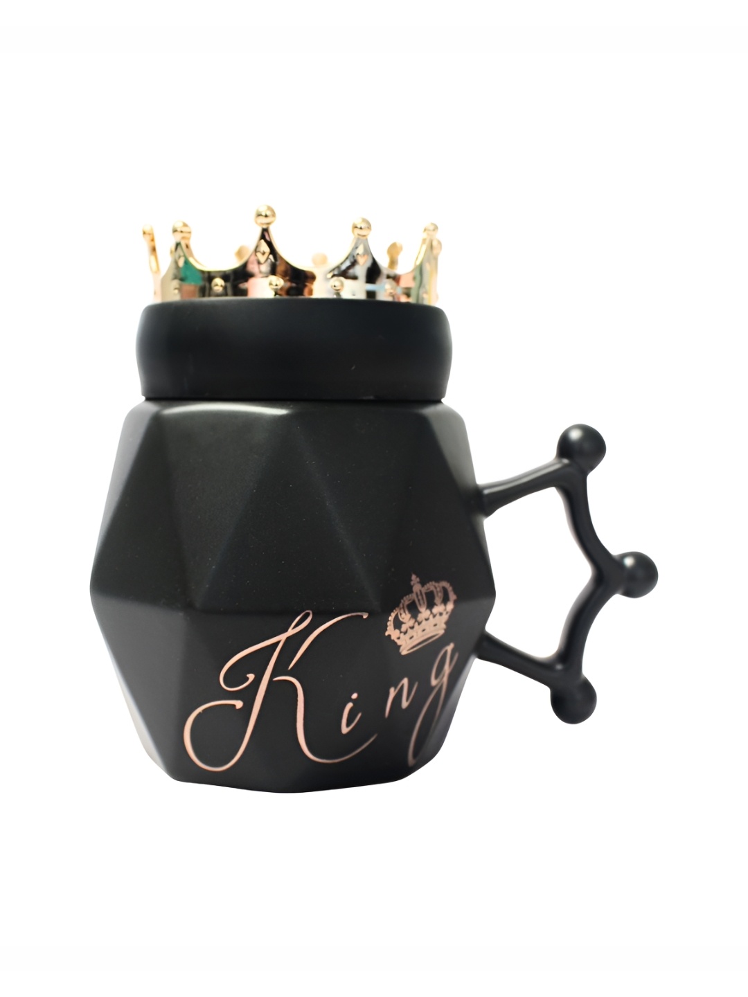 

Izzhaar Kids Black & Gold Toned King Printed Ceramic Mug With Lid 465 ML