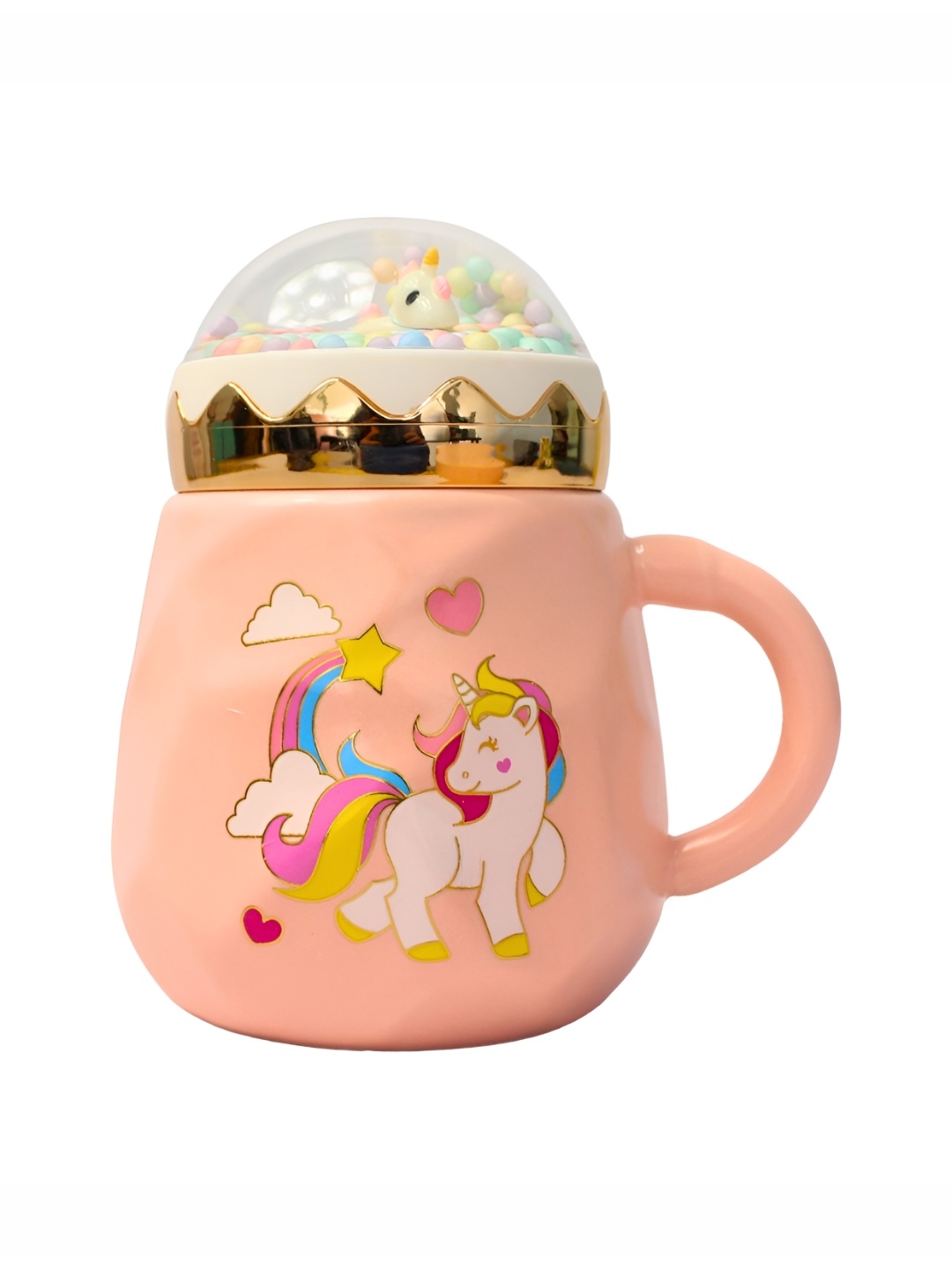 

Izzhaar Kids Peach & Pink Ceramic Unicorn Printed Mug With Lid 400 ml