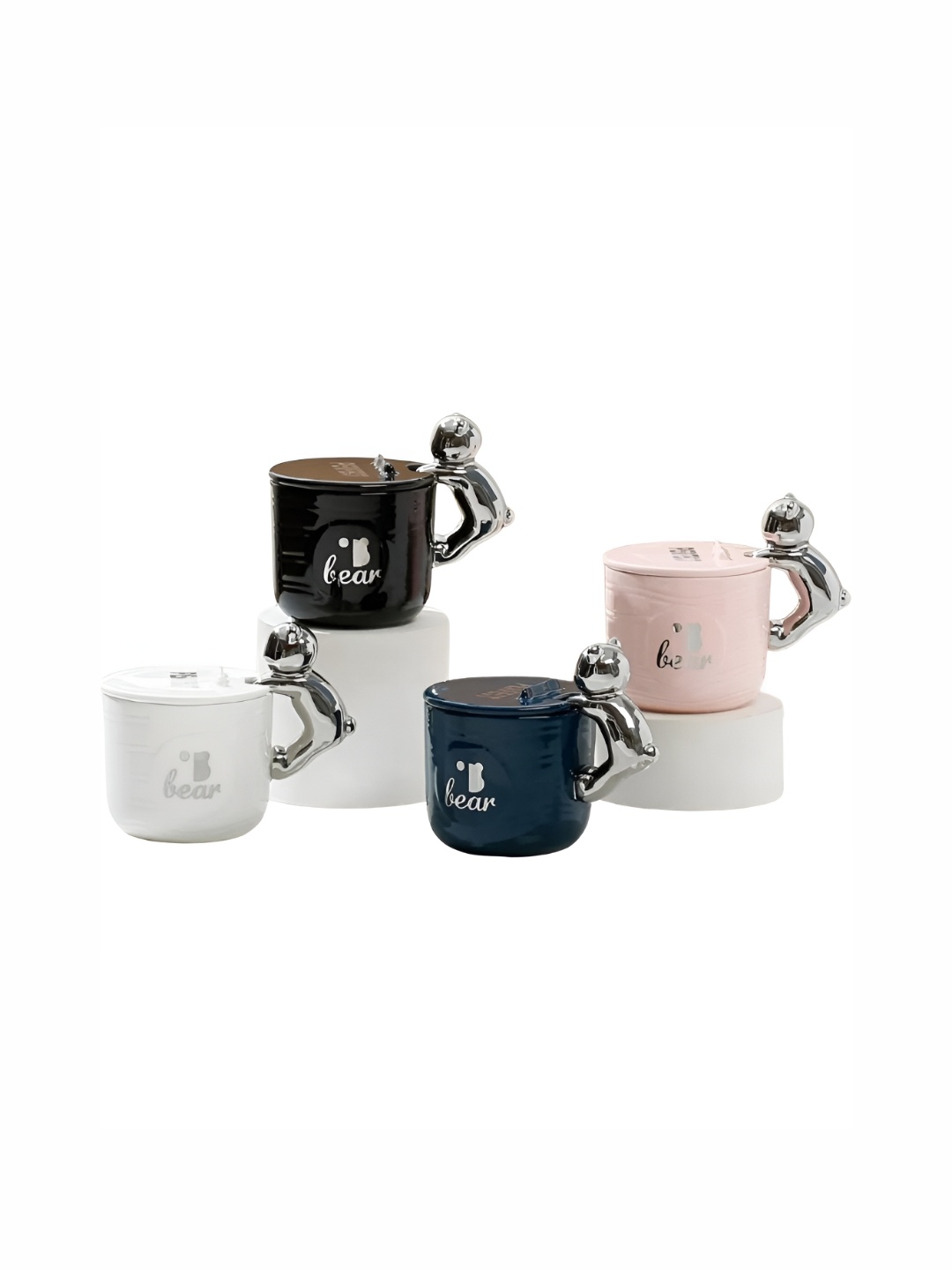 

Izzhaar Kids White & Black 4 Pieces Printed Mugs With Lids 350ml Each