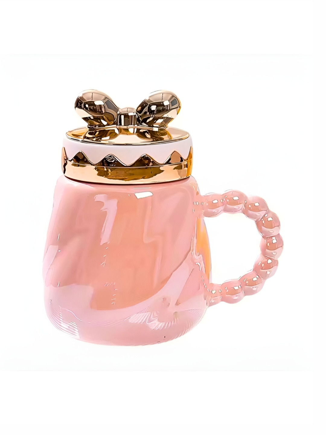 

Izzhaar Kids Pink & Gold Toned Textured Ceramic Glossy Finish Mug With Lid 465ml
