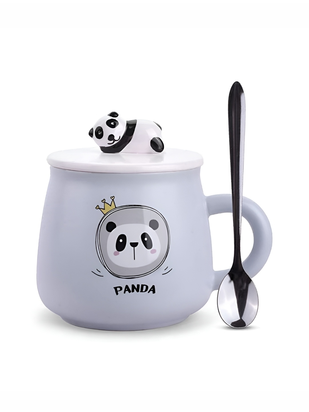 

Izzhaar Kids Blue & Black Panda Printed Ceramic Mug With Lid & Spoon 400 ml