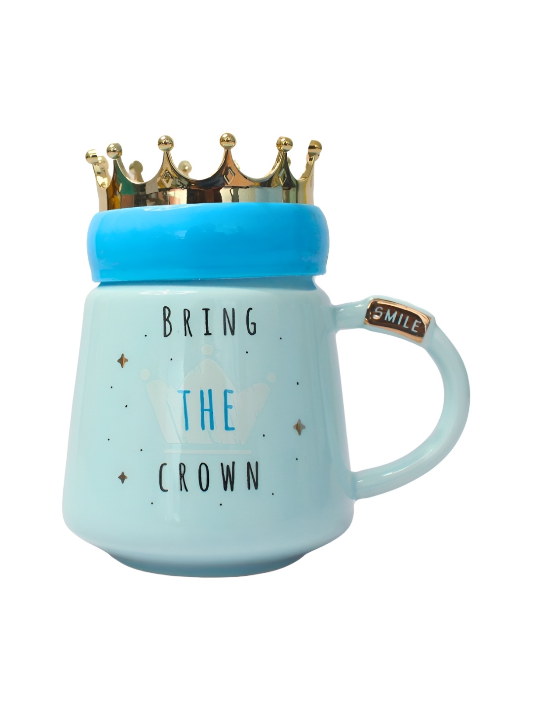 Izzhaar Kids Blue & Gold Toned Printed Ceramic Mug With Crown Lid 400ml