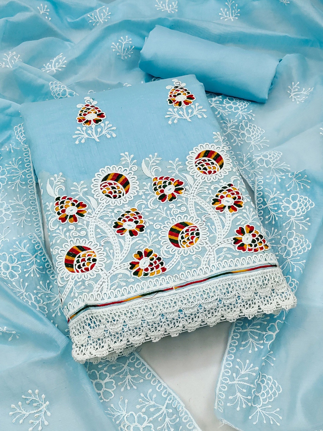 

KALINI Floral Embroidered Unstitched Dress Material, Blue