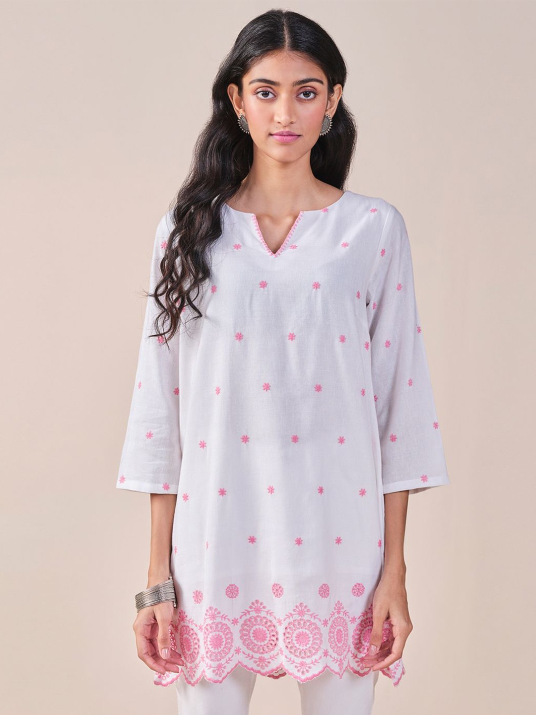 

Global Desi Printed Embroidered Tunic, White