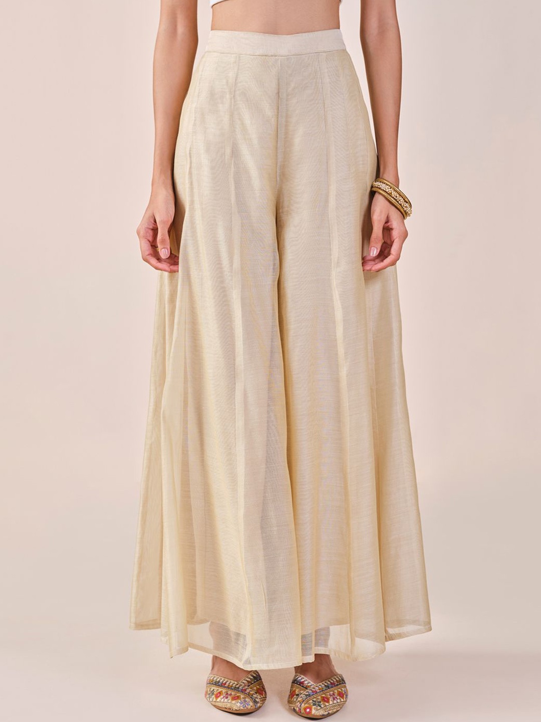 

Global Desi Women Pleated Trousers, Beige