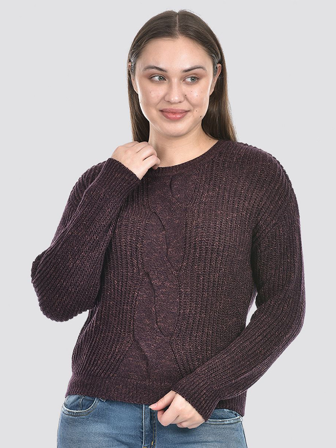 

Numero Uno Women Cable Knit Pullover, Purple