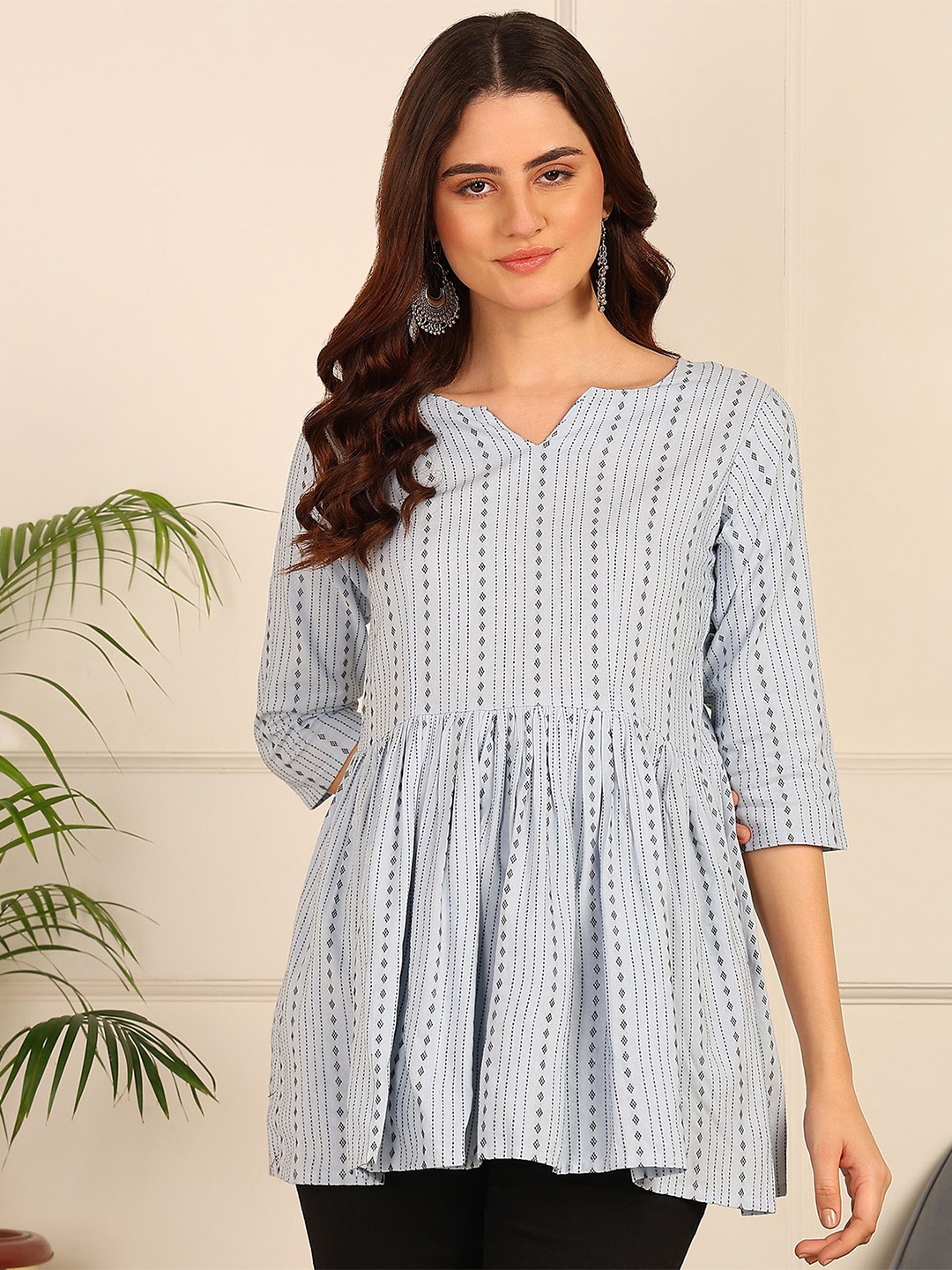 

HIVA TRENDZ Striped Printed Tunic, White