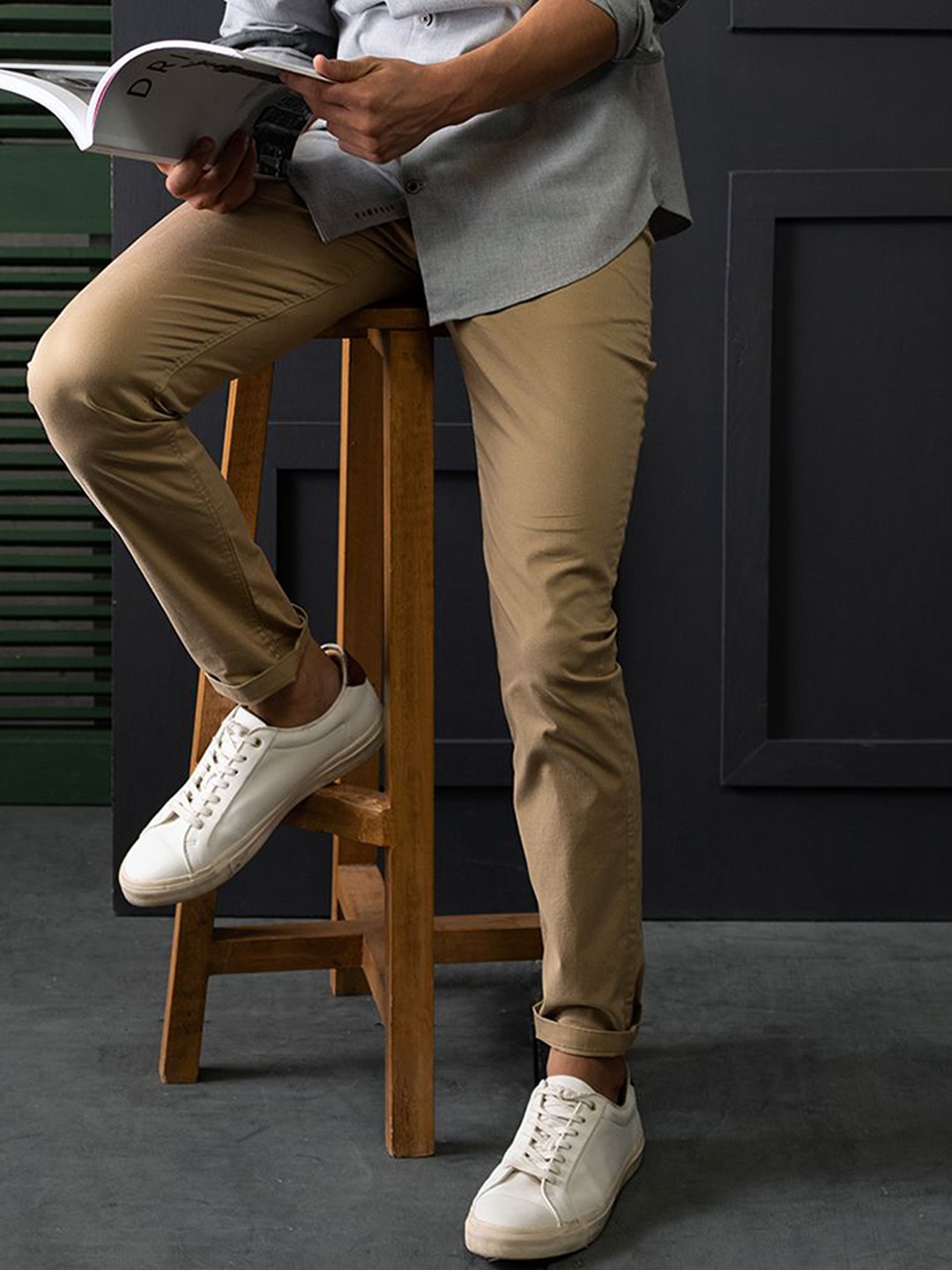 

Andamen Men Ultra Slim Fit Chino Trousers, Beige