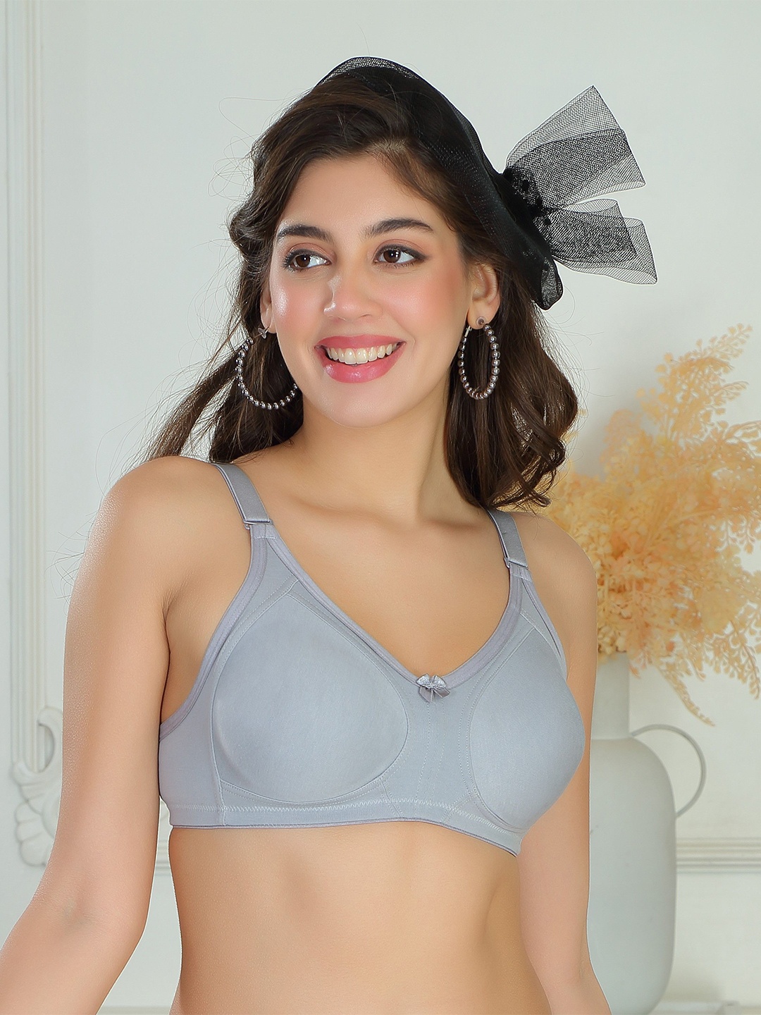 

DressBerry Grey Full Coverage Non Padded Cotton T-shirt Bra With All Day Comfort