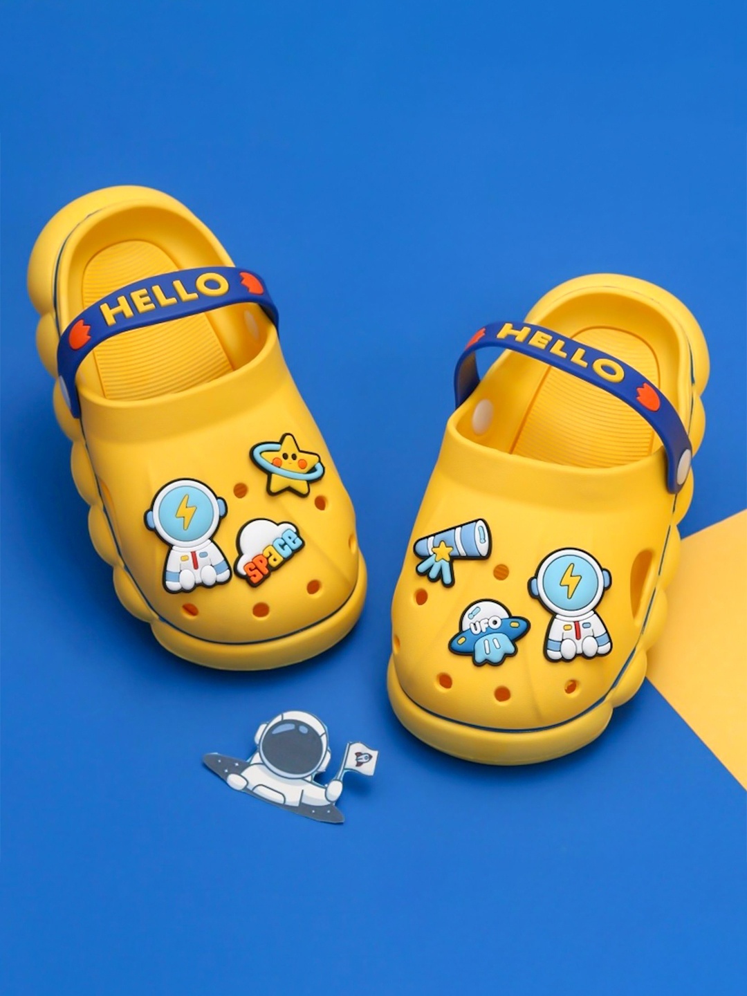 

Yellow Bee Boys Space Theme Self Design Clogs