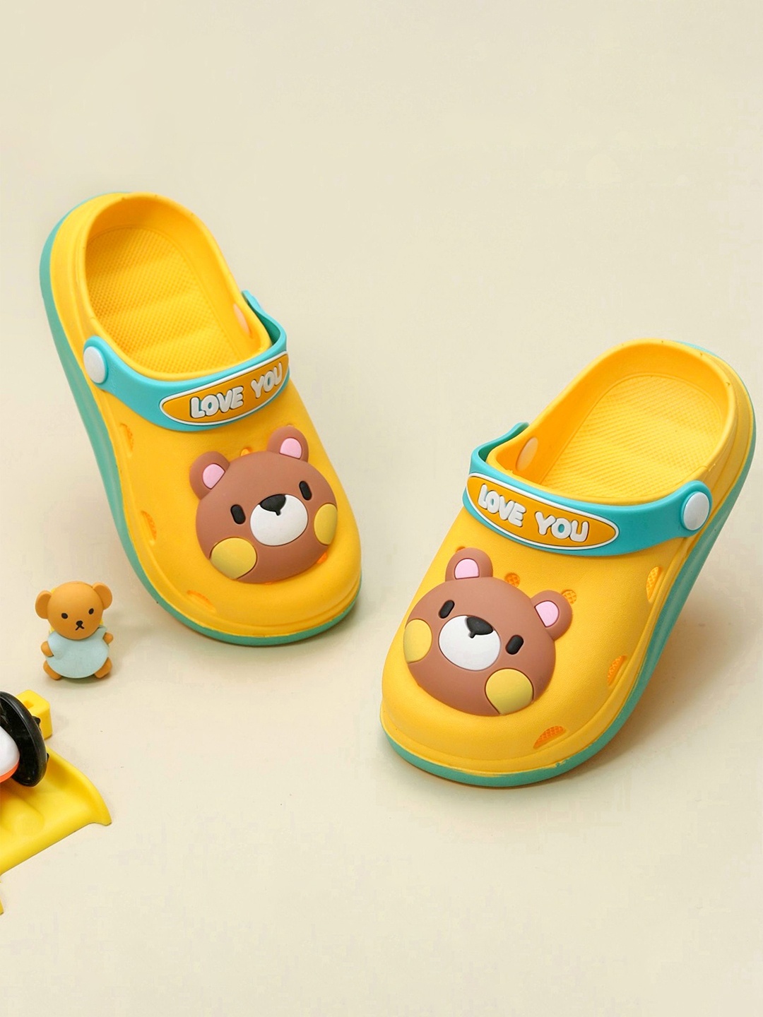 

Yellow Bee Boys Cute Bear Printed Rubber Clogs