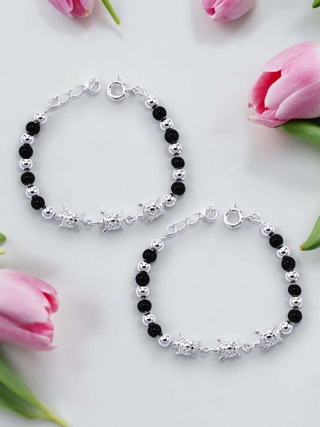 

Taraash Kids Set Of 2 925 Sterling Silver Turtle Link Bracelets