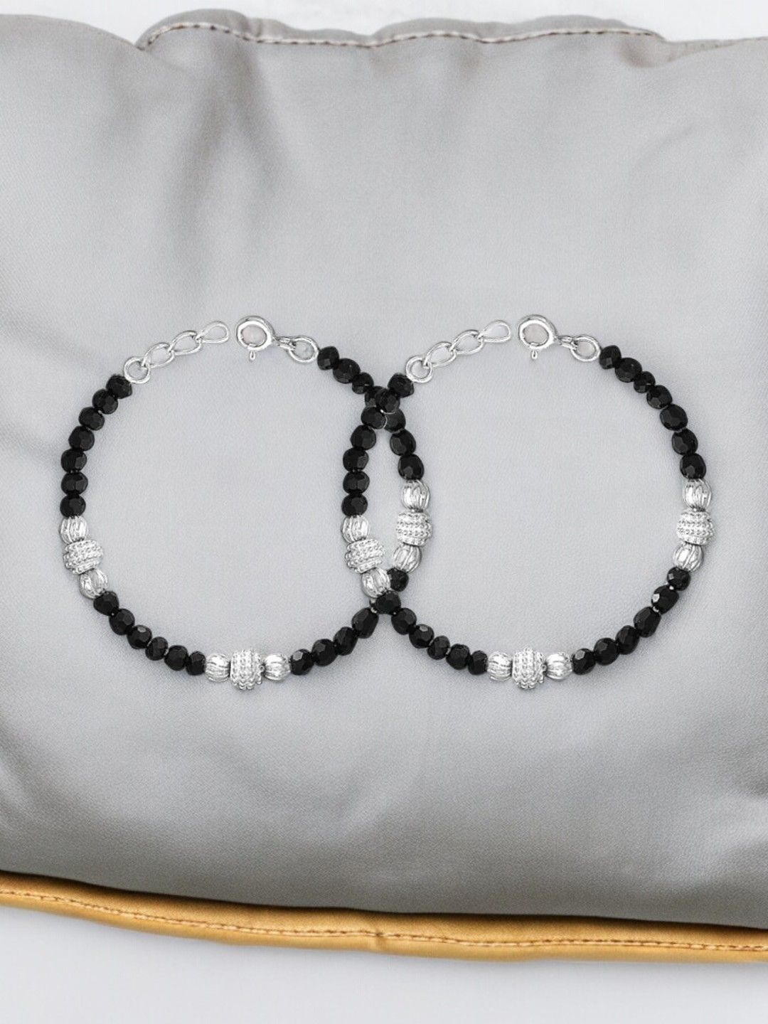 

Taraash Kids Set Of 2 925 Sterling Silver Beaded Nazariya Link Bracelets
