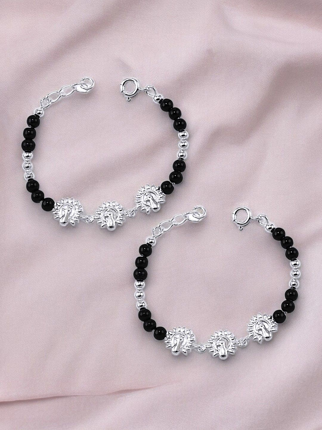 

Taraash Kids Set Of 2 925 Sterling Silver Peacock Beaded Nazariya Link Bracelets