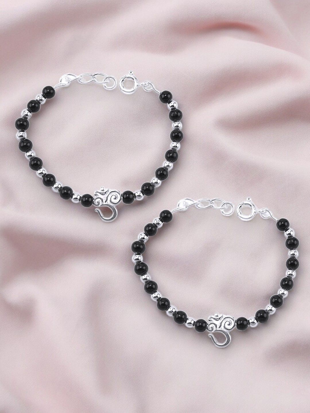 

Taraash Kids Set Of 2 925 Sterling Silver Beaded Nazariya Link Bracelets
