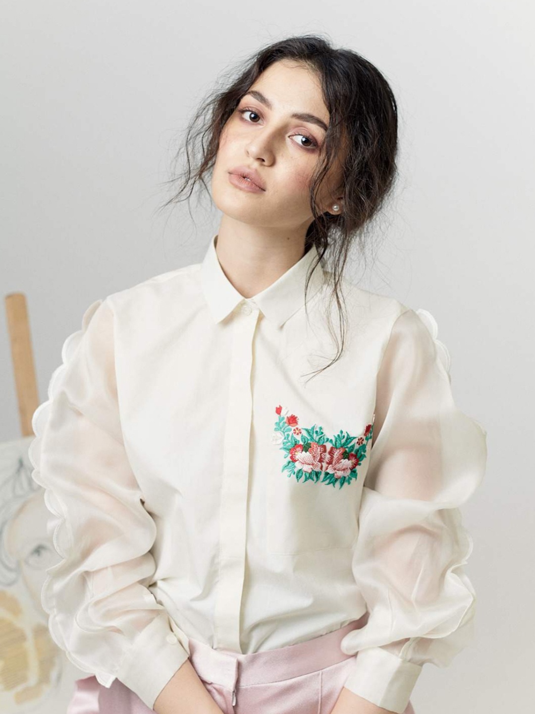 

Archana Rao Women Original Floral Semi Sheer Formal Shirt, White