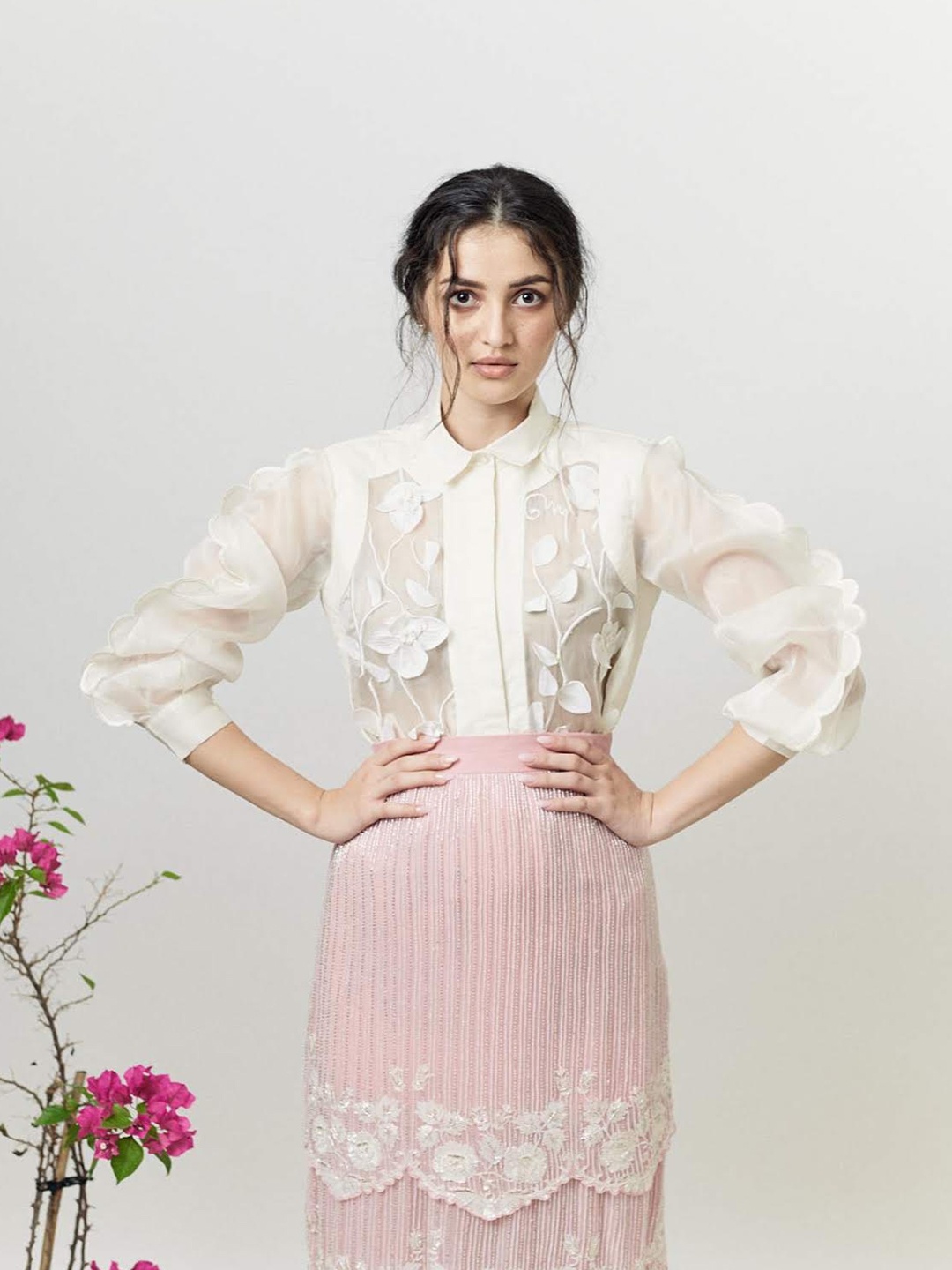 

Archana Rao Women Original Floral Semi Sheer Formal Shirt, White