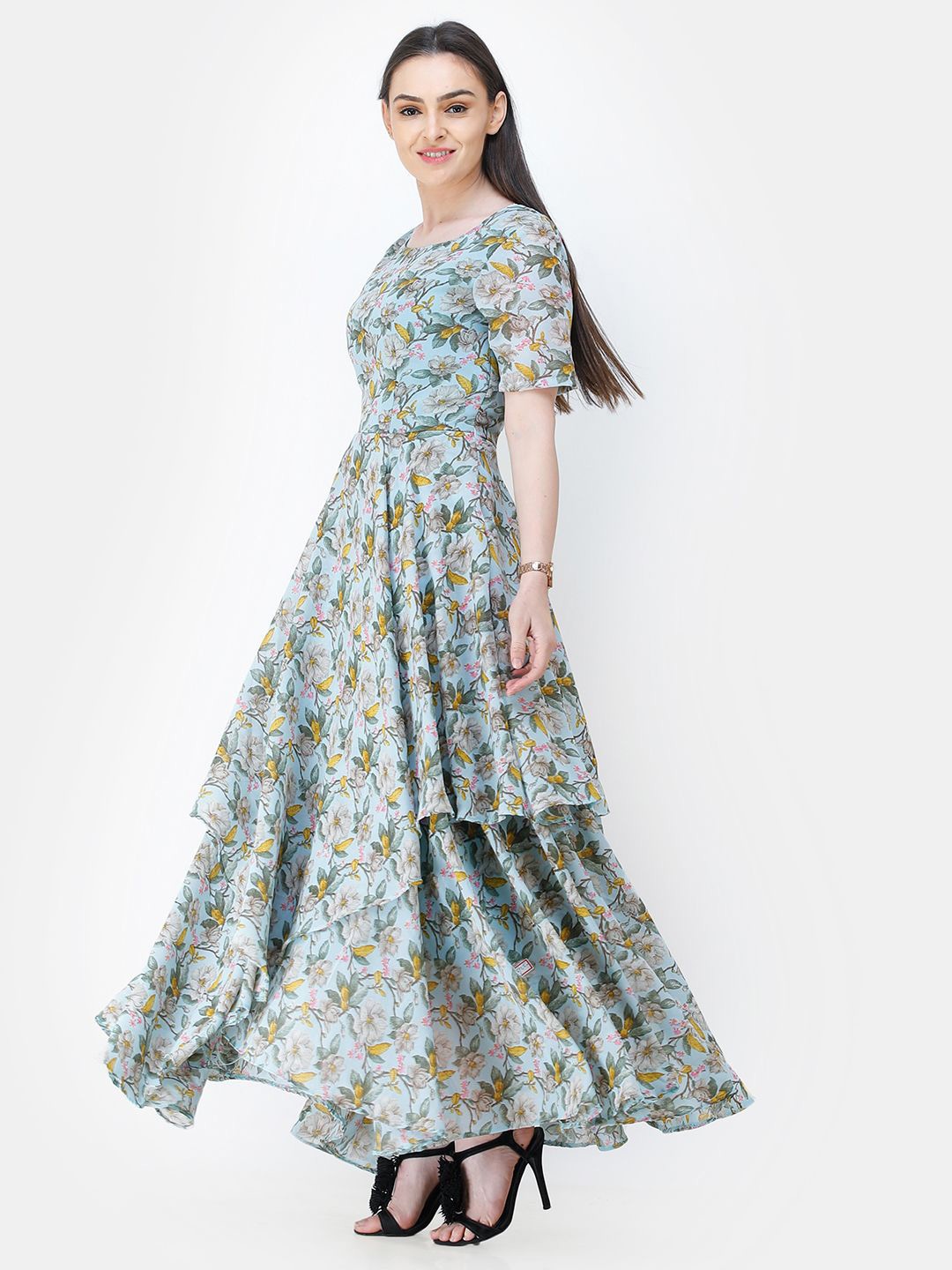 

BAESD Floral Print Georgette Maxi Dress, Blue