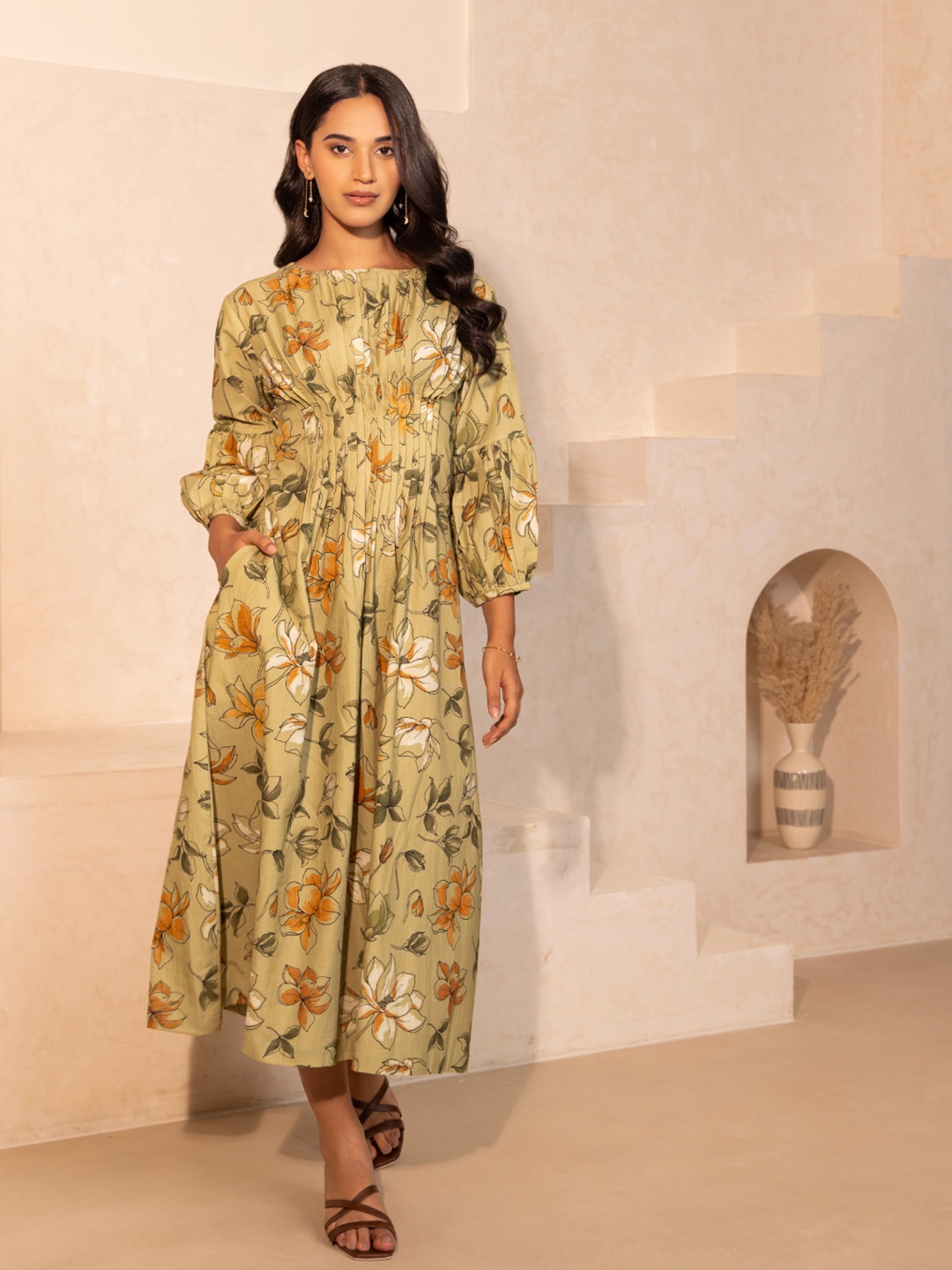 

SHIBUI Floral Print Organic Cotton Maxi Dress, Green