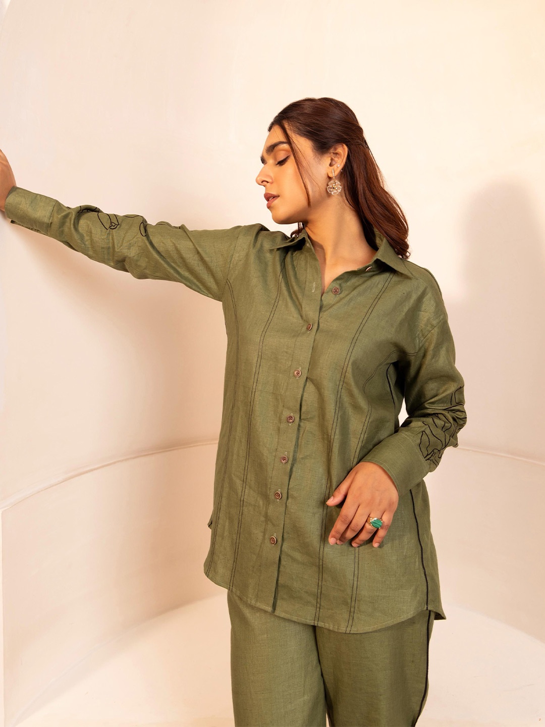 

SHIBUI Women Custom Opaque Relaxed Fit Casual Shirt, Olive