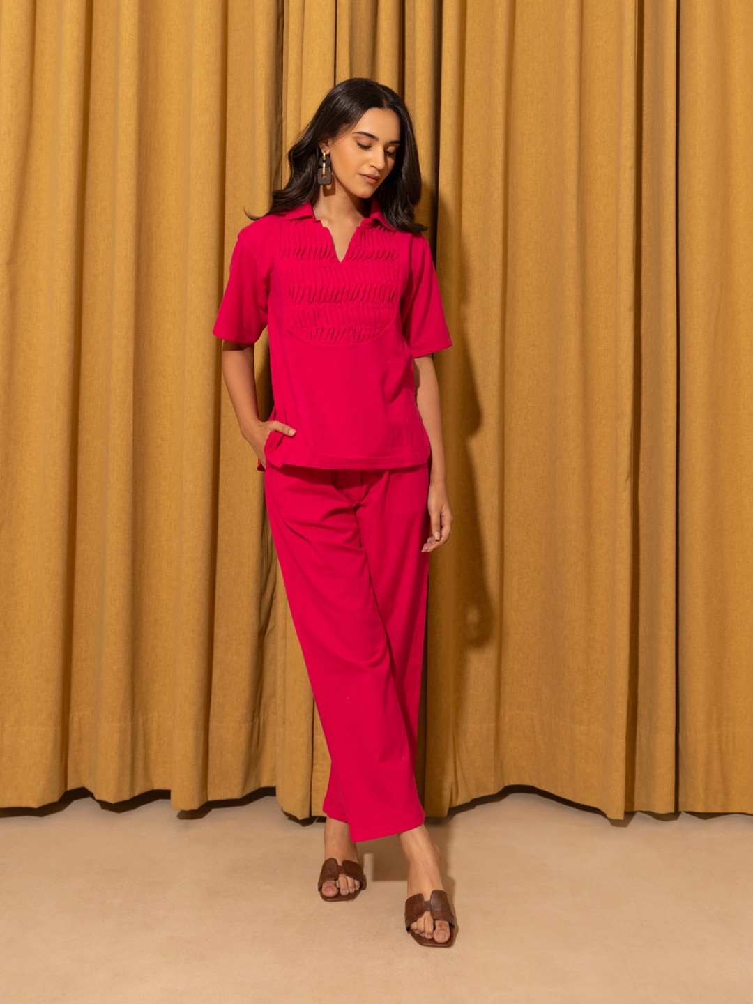 

SHIBUI Women Tailored Tapered Fit High-Rise Trousers, Pink